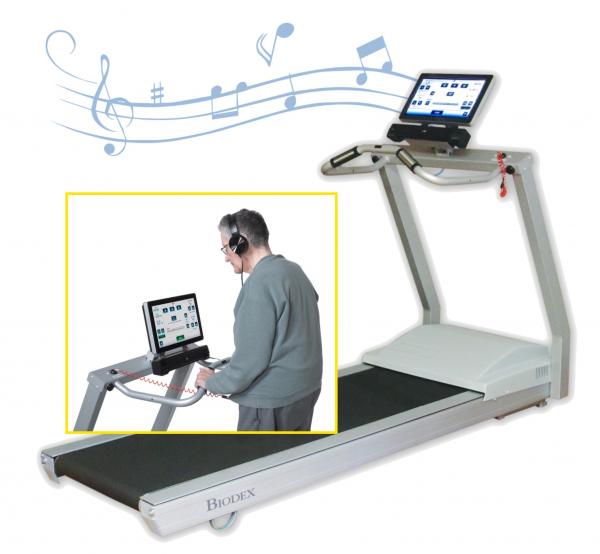 Gait Trainer with music therapy patient jpg
